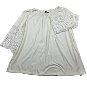 New Directions Woman Top Ivory Lace Bell Sleeve Off Shoulder Boho 0X